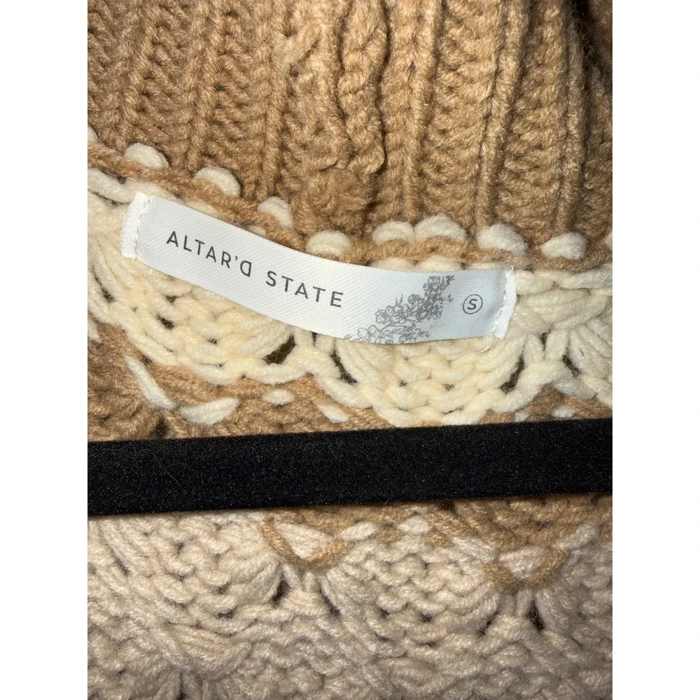 Altar'd State Stripe Chunky Knit Cardigan Brown Tan Cream Boho Oversized S Layer